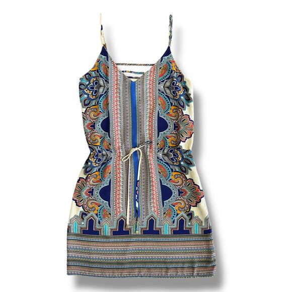 Lucy & Laurel Women’s Size 8 Boho Tribal Print Mini Dress Adjustable Straps - Picture 5 of 9